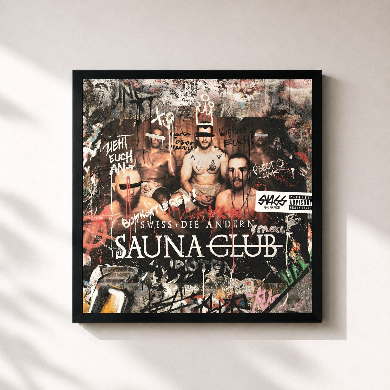 #noir Tableau carré de l'album Saunaclub de Swiss & Die Andern, cadre noir 32x32 cm