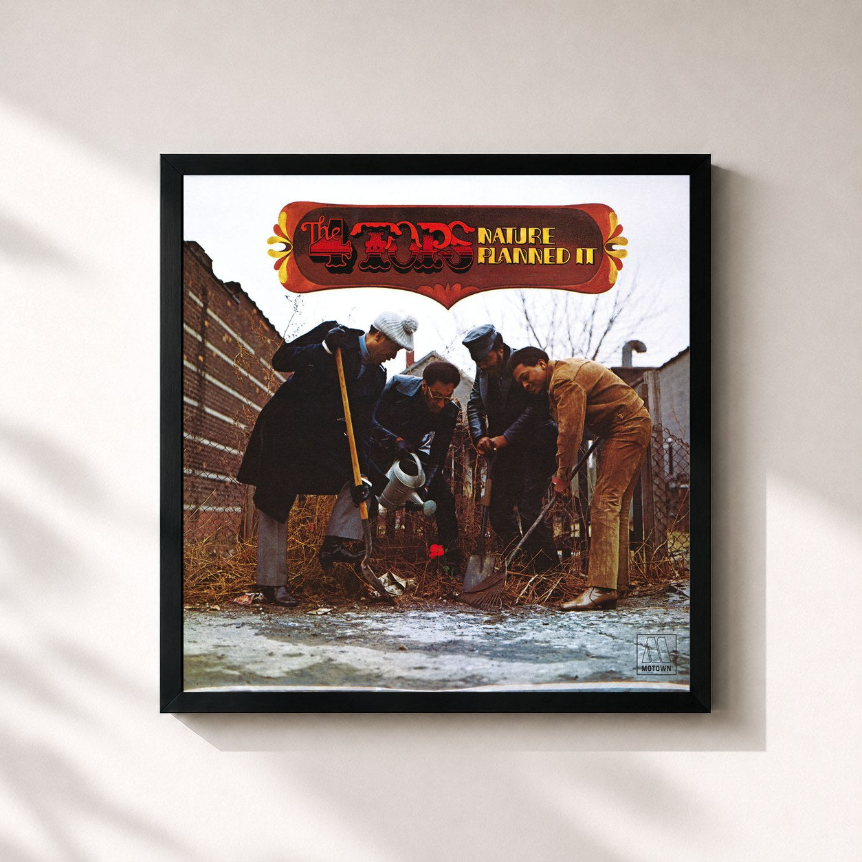 #noir Tableau carré de l'album Nature Planned It de Four Tops, cadre noir 32x32 cm
