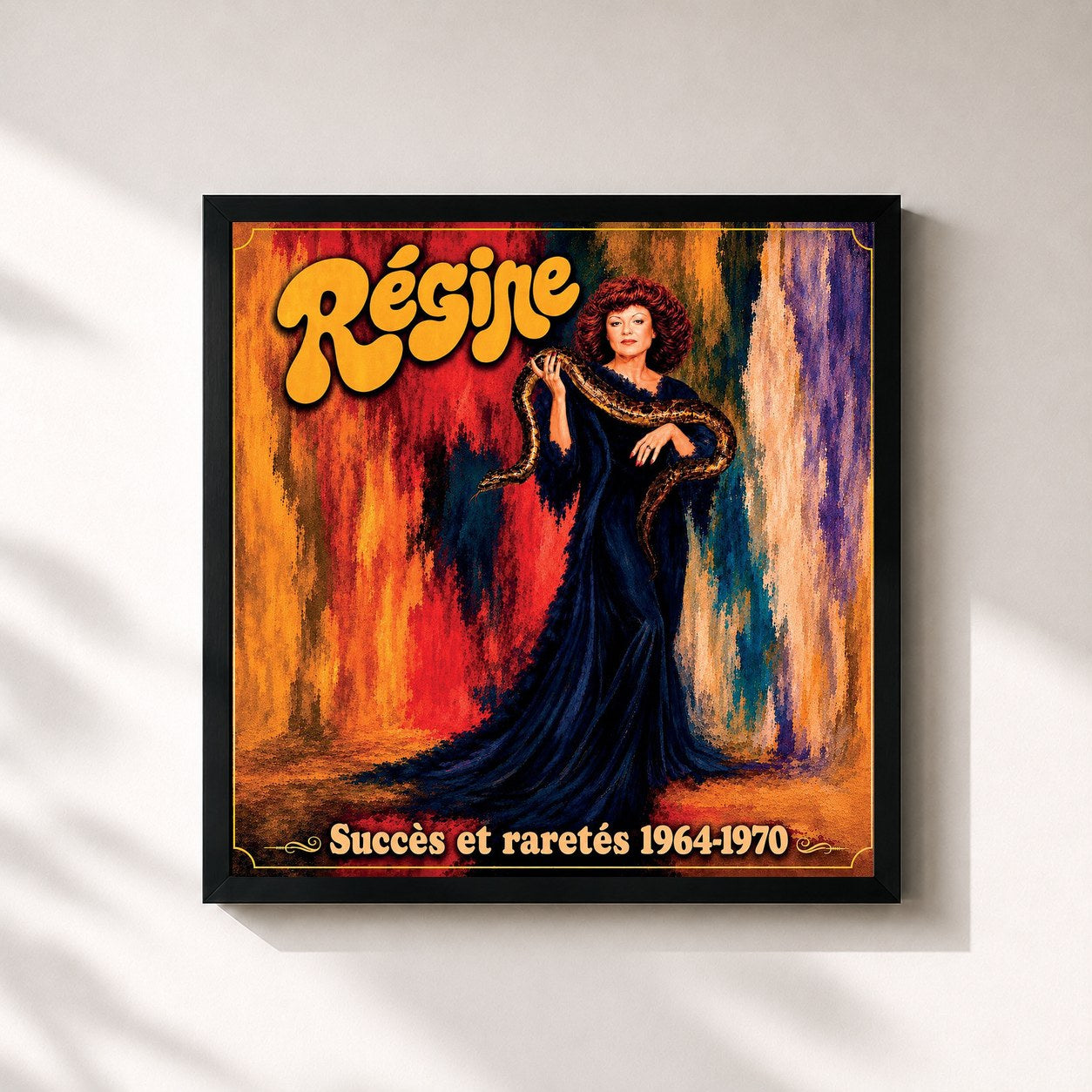 #noir Tableau carré de l'album Succès et raretés 1964-1970 de Régine, cadre noir 32x32 cm