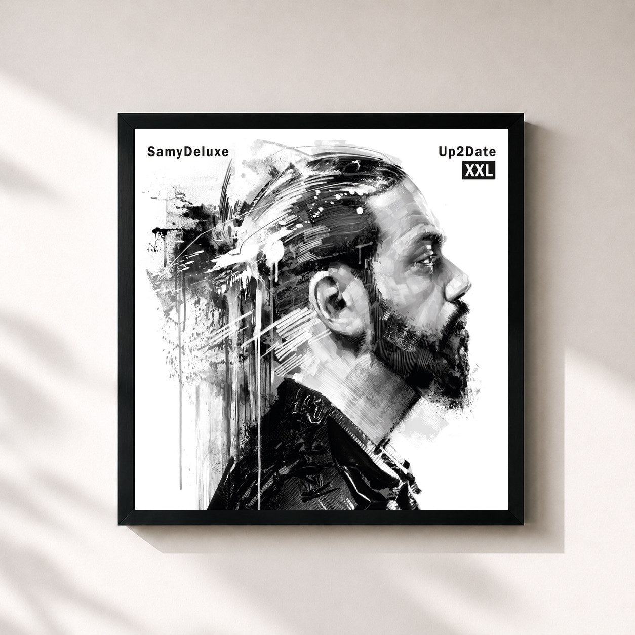 #noir Tableau carré de l'album Up2Date XXL de Samy Deluxe, cadre noir 32x32 cm