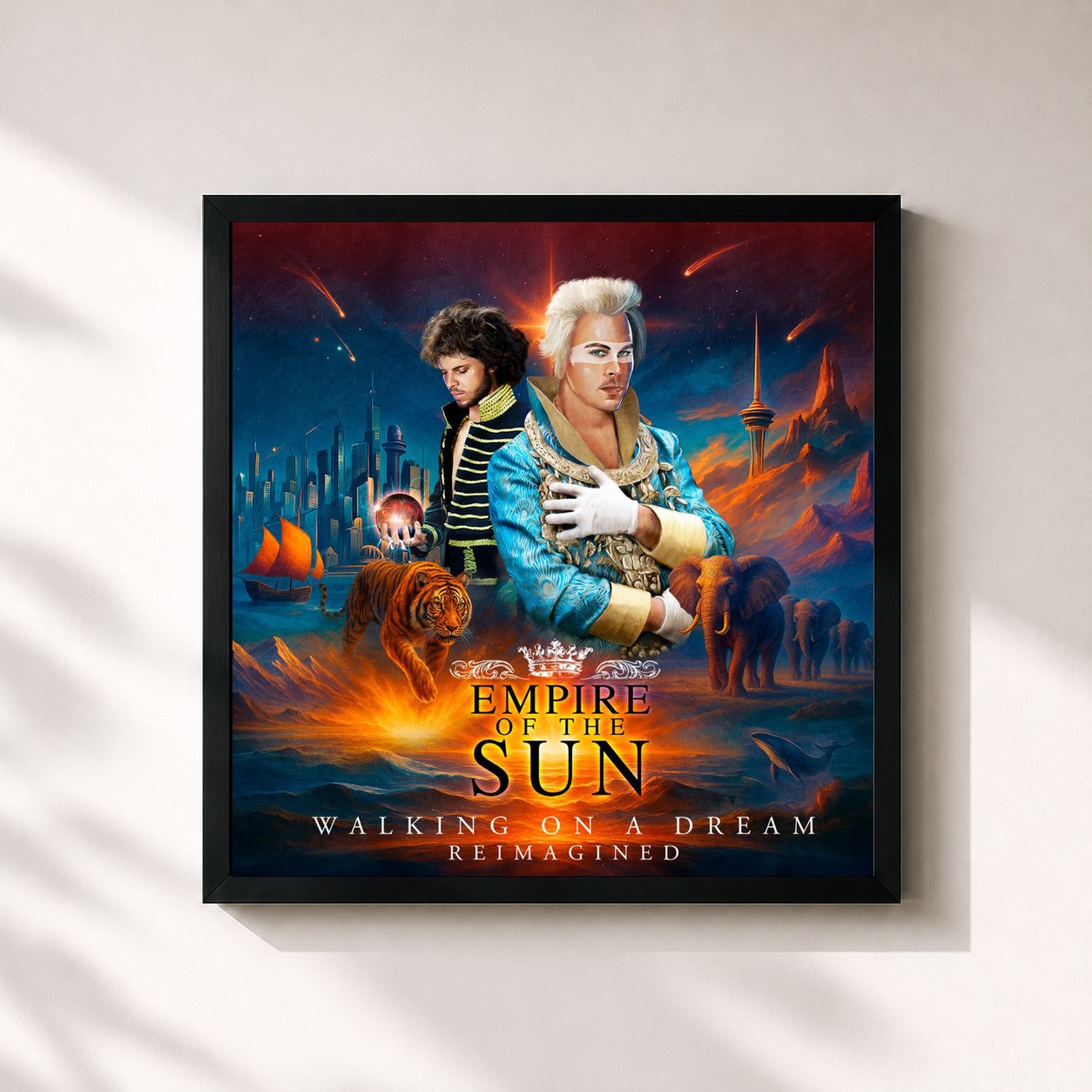 #noir Tableau carré de l'album Walking On A Dream (Reimagined) de Empire of the Sun, cadre noir 32x32 cm