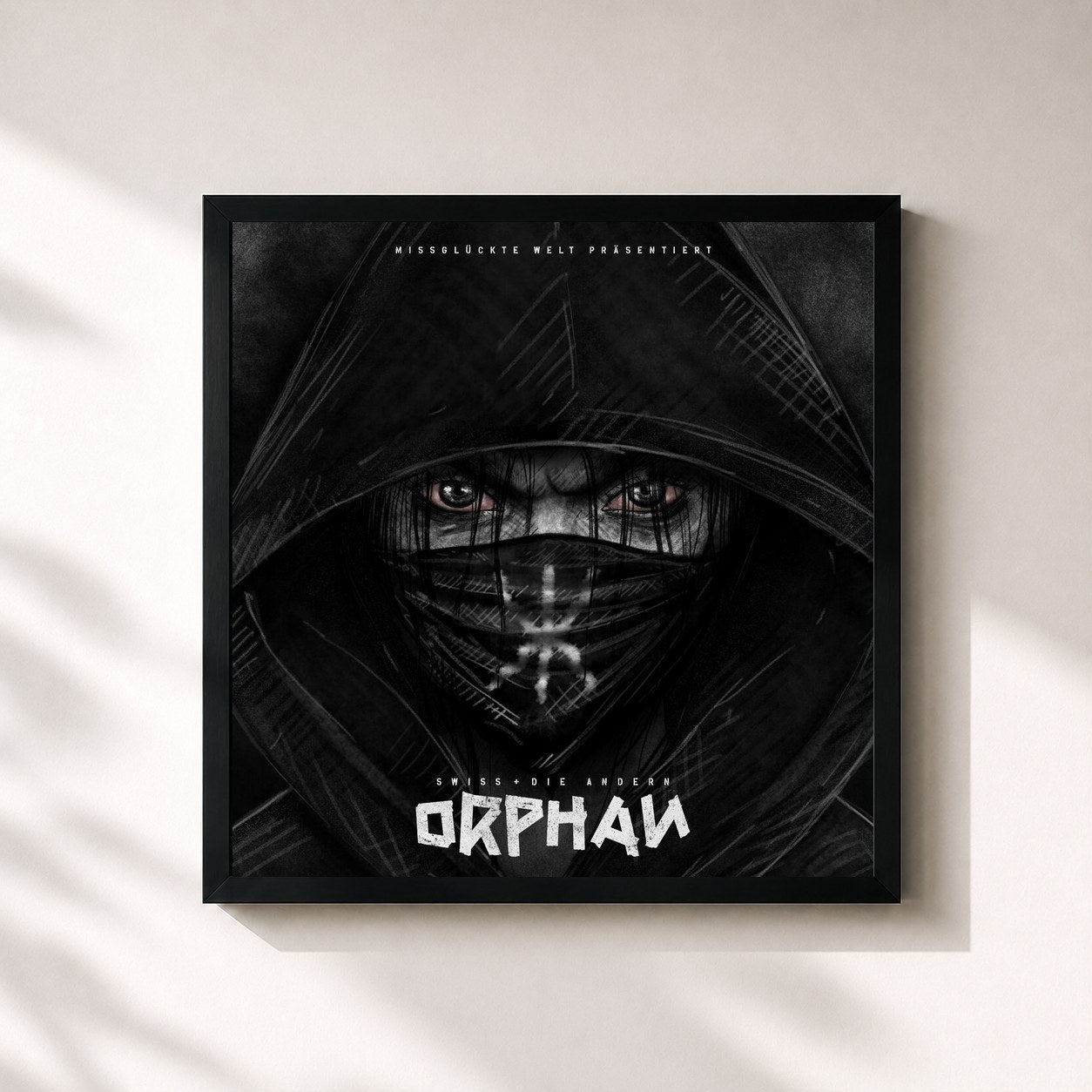 #noir Tableau carré de l'album Orphan de Swiss & Die Andern, cadre noir 32x32 cm