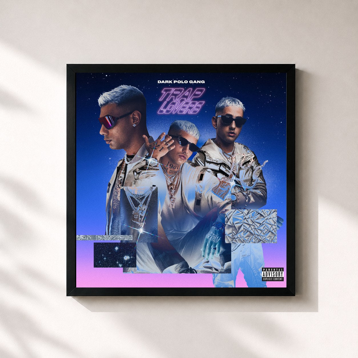 #noir Tableau carré de l'album Trap Lovers de Dark Polo Gang, cadre noir 32x32 cm