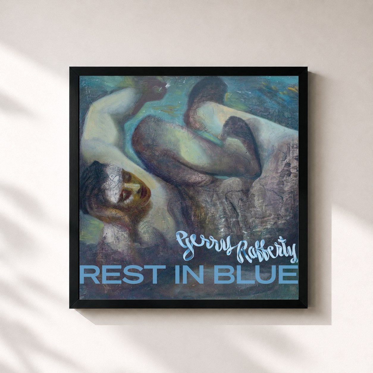 #noir Tableau carré de l'album Rest In Blue de Gerry Rafferty, cadre noir 32x32 cm