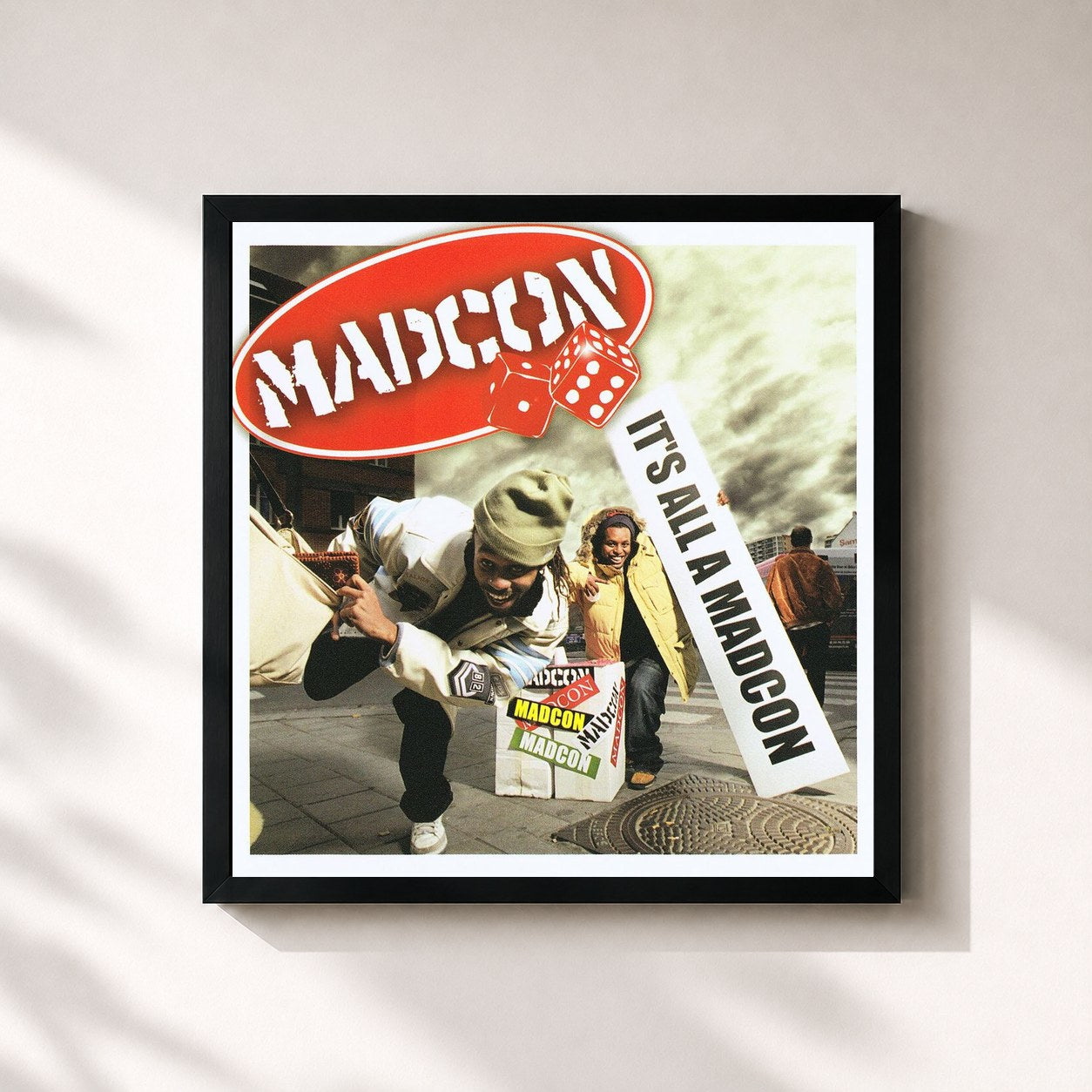 #noir Tableau carré de l'album It's All a Madcon de Madcon, cadre noir 32x32 cm