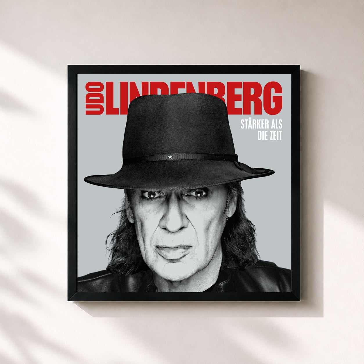 #noir Tableau carré de l'album Stärker als die Zeit de Udo Lindenberg, cadre noir 32x32 cm