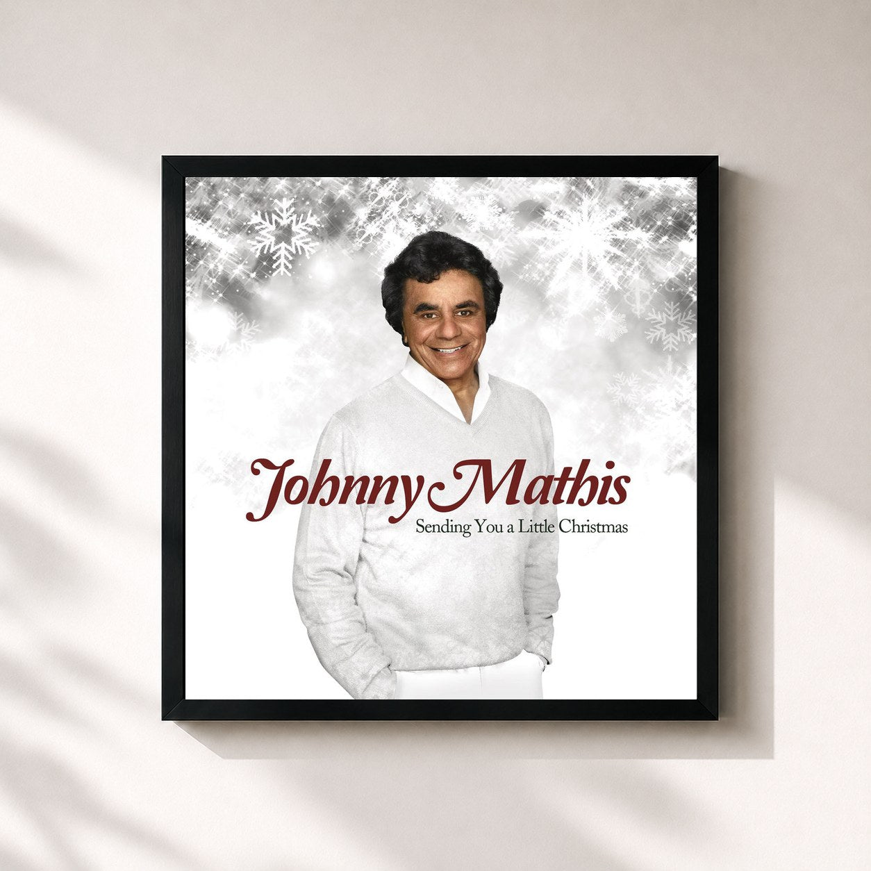 #noir Tableau carré de l'album Sending You a Little Christmas de Johnny Mathis, cadre noir 32x32 cm