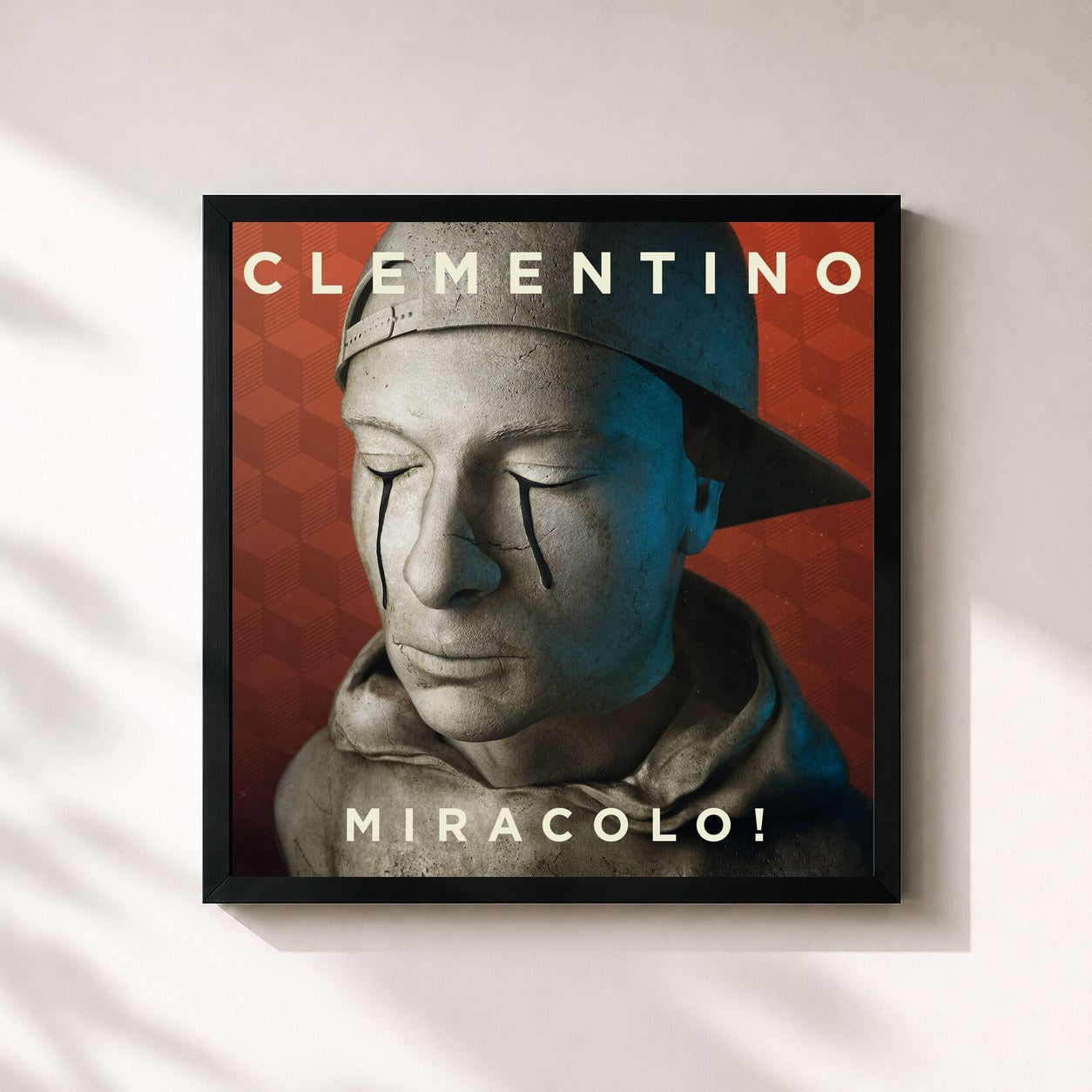 #noir Tableau carré de l'album Miracolo! de Clementino, cadre noir 32x32 cm