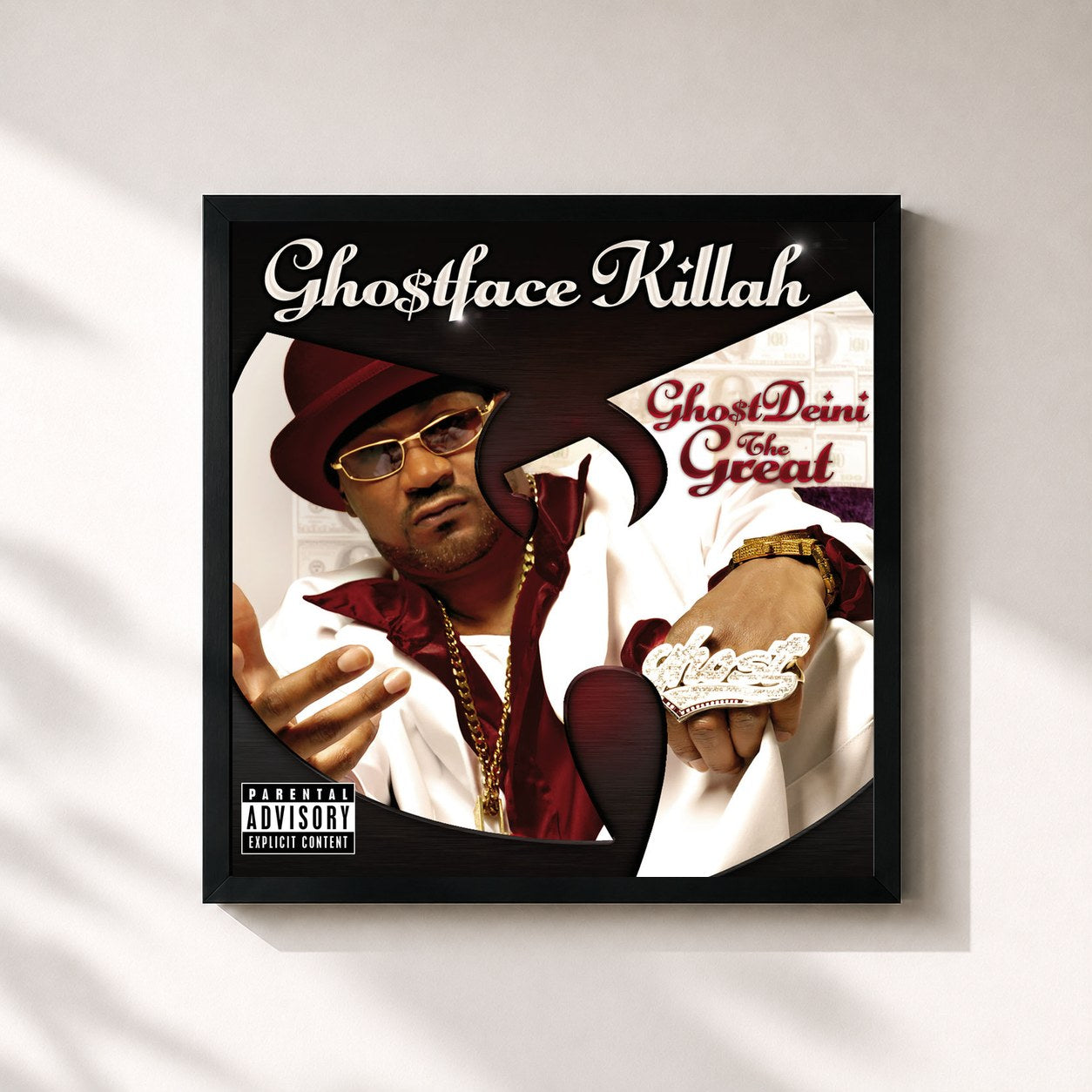#noir Tableau carré de l'album GhostDeini The Great (Bonus Tracks) de Ghostface Killah, cadre noir 32x32 cm