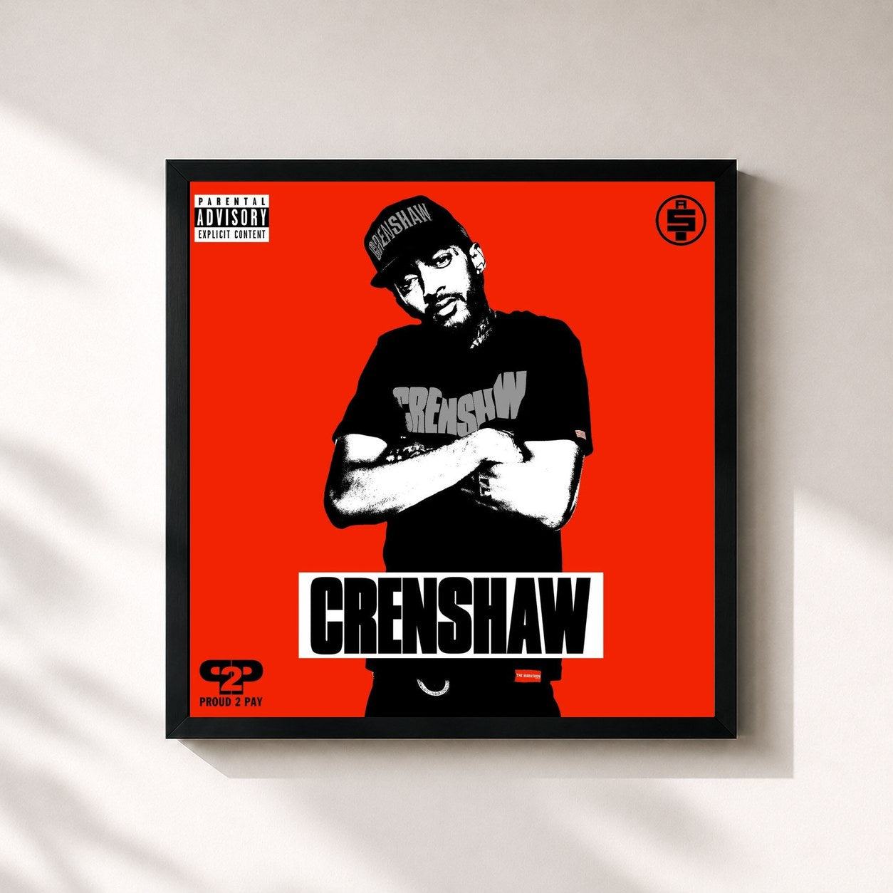 #noir Tableau carré de l'album Crenshaw de Nipsey Hussle, cadre noir 32x32 cm