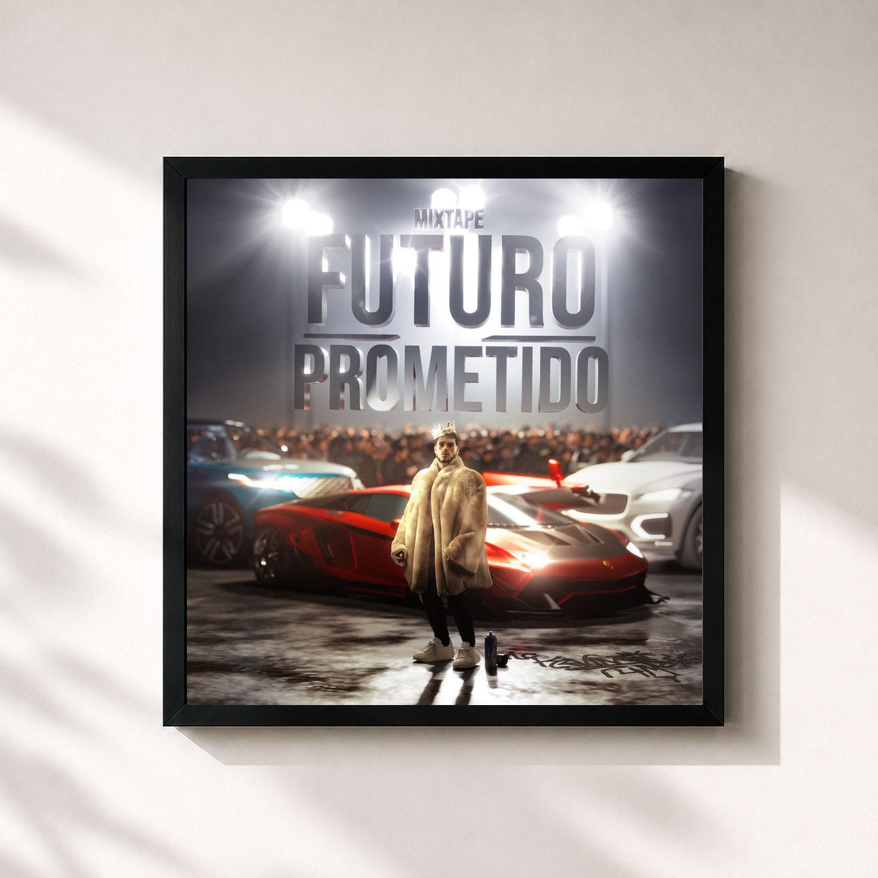 #noir Tableau carré de l'album MIXTAPE FUTURO PROMETIDO de Mc Kevin, cadre noir 32x32 cm