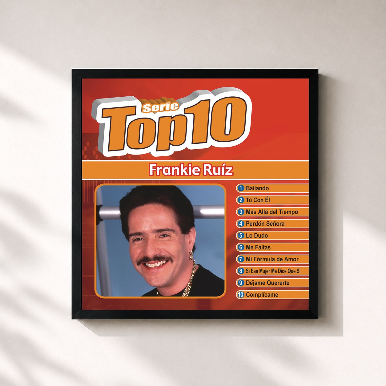 #noir Tableau carré de l'album Serie Top 10 de Frankie Ruiz, cadre noir 32x32 cm