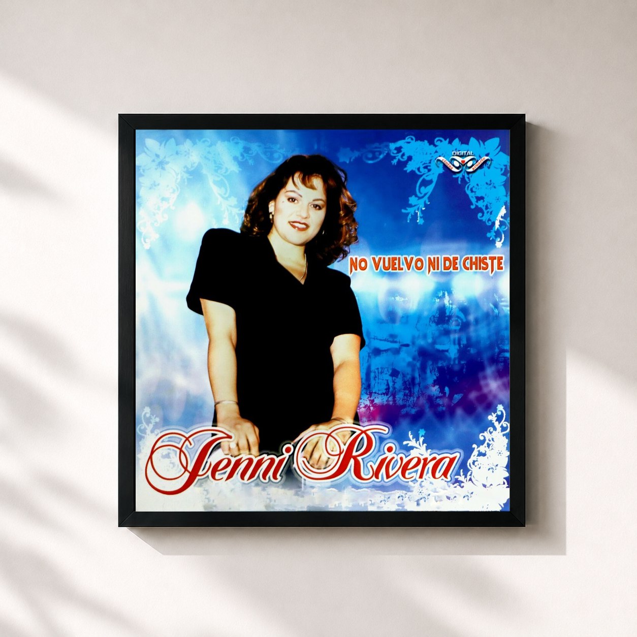 #noir Tableau carré de l'album No Vuelvo Ni de Chiste de Jenni Rivera, cadre noir 32x32 cm