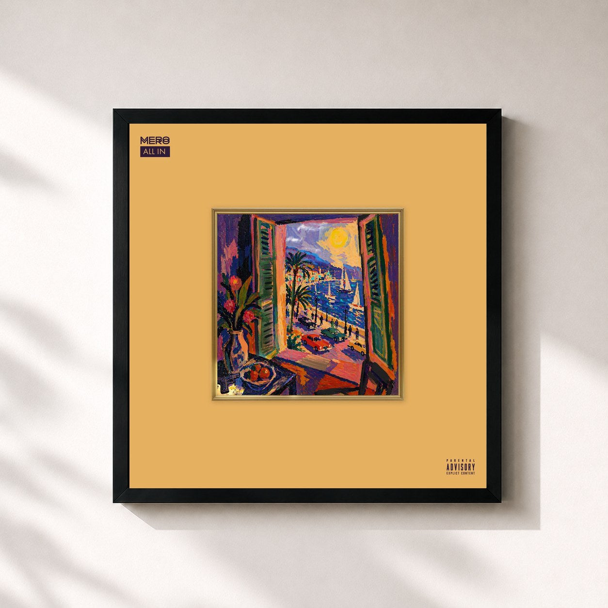#noir Tableau carré de l'album ALL IN de MERO, cadre noir 32x32 cm