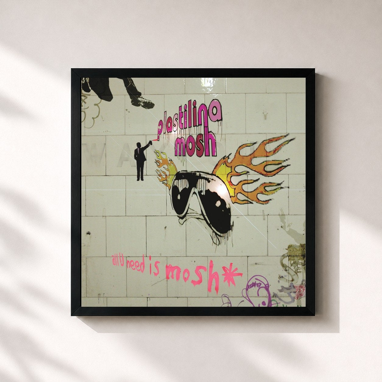 #noir Tableau carré de l'album All U Need Is Mosh de Plastilina Mosh, cadre noir 32x32 cm