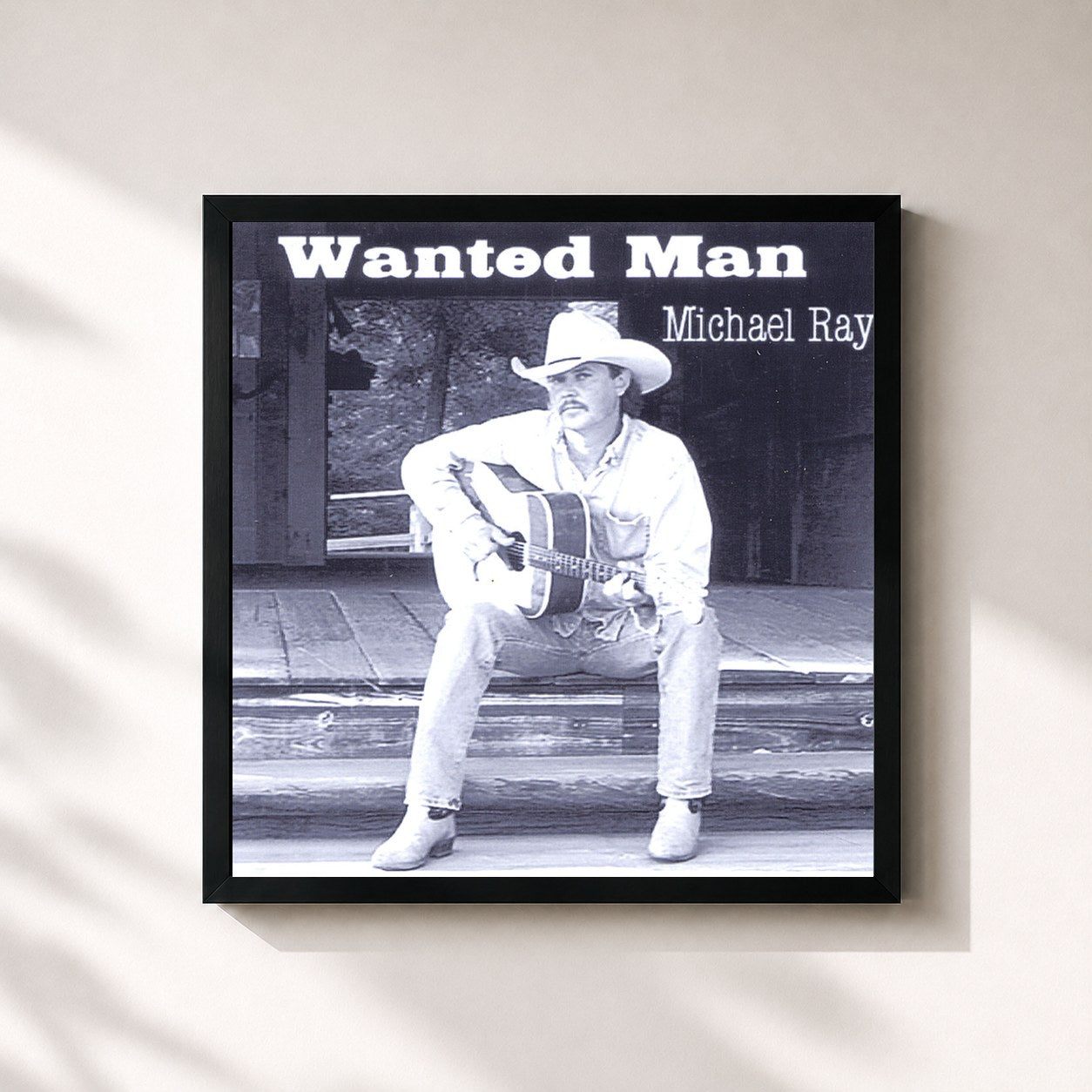 #noir Tableau carré de l'album Wanted Man de Michael Ray, cadre noir 32x32 cm