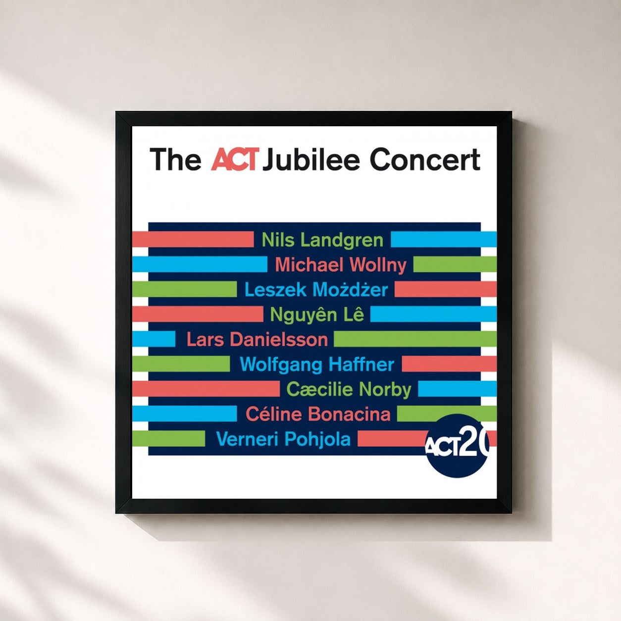 #noir Tableau carré de l'album The Act Jubilee Concert de Nils Landgren, cadre noir 32x32 cm