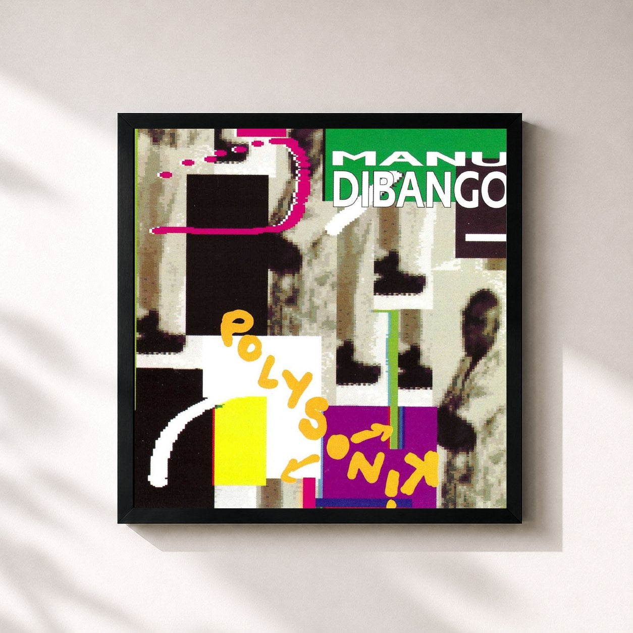 #noir Tableau carré de l'album Polysonik de Manu Dibango, cadre noir 32x32 cm