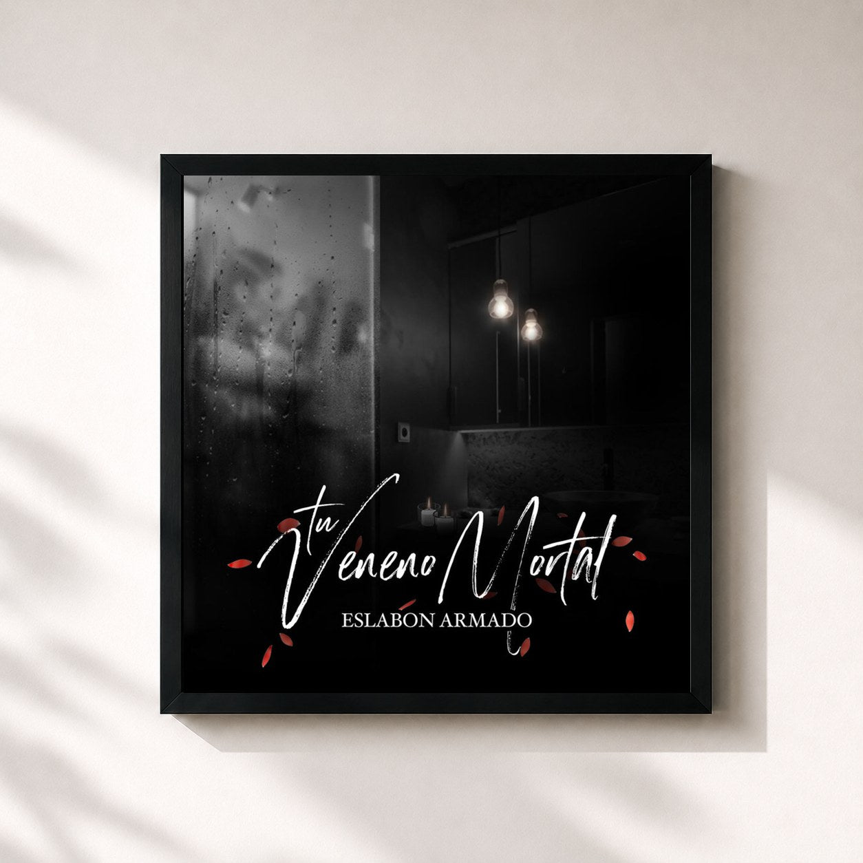 #noir Tableau carré de l'album Tu Veneno Mortal de Eslabon Armado, cadre noir 32x32 cm