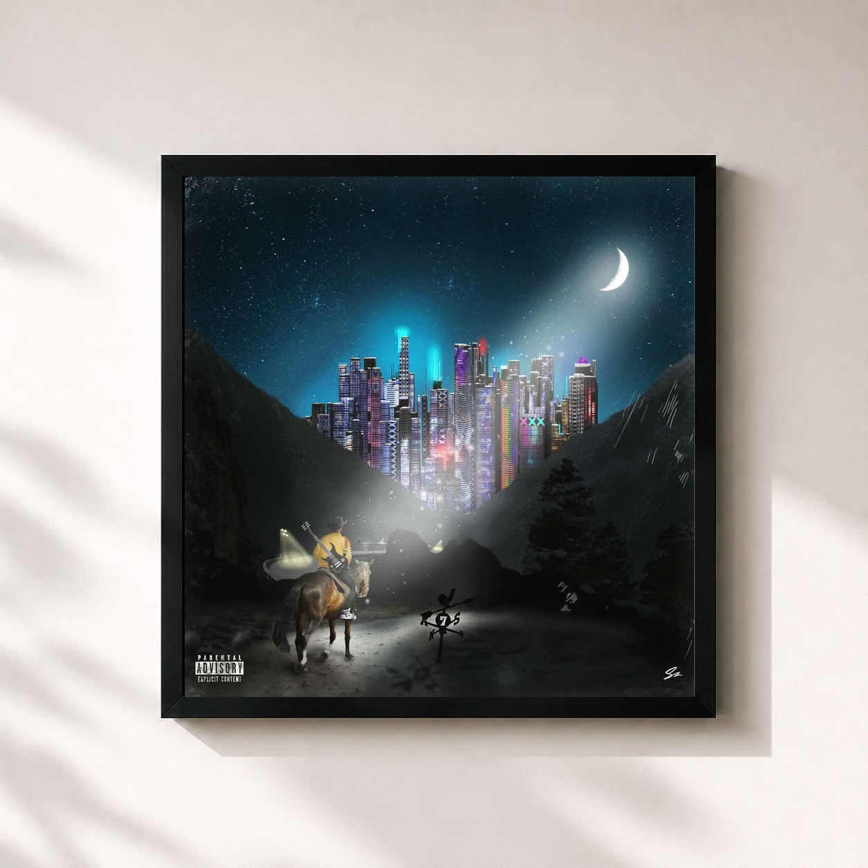#noir Tableau carré de l'album 7 de Lil Nas X, cadre noir 32x32 cm