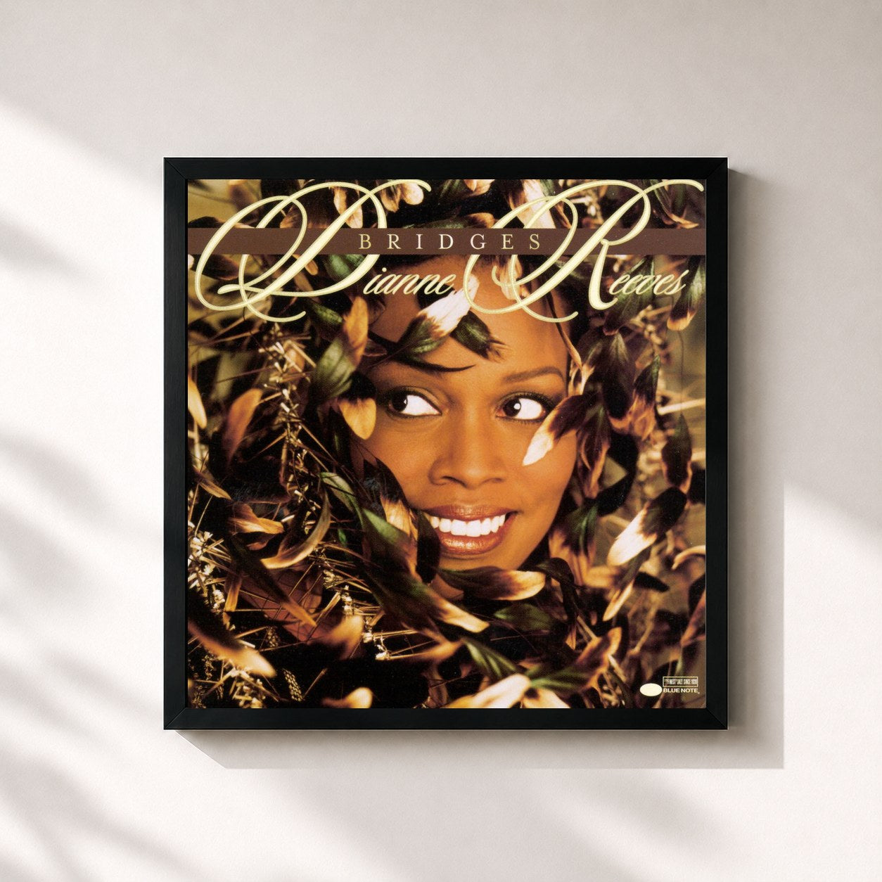 #noir Tableau carré de l'album Bridges de Dianne Reeves, cadre noir 32x32 cm