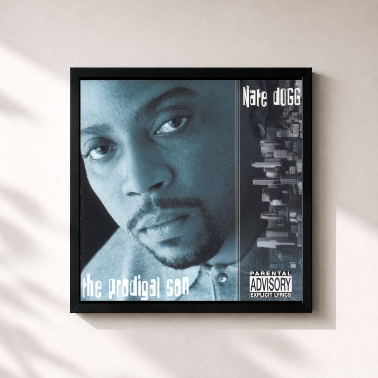 #noir Tableau carré de l'album The Prodigal Son de Nate Dogg, cadre noir 32x32 cm