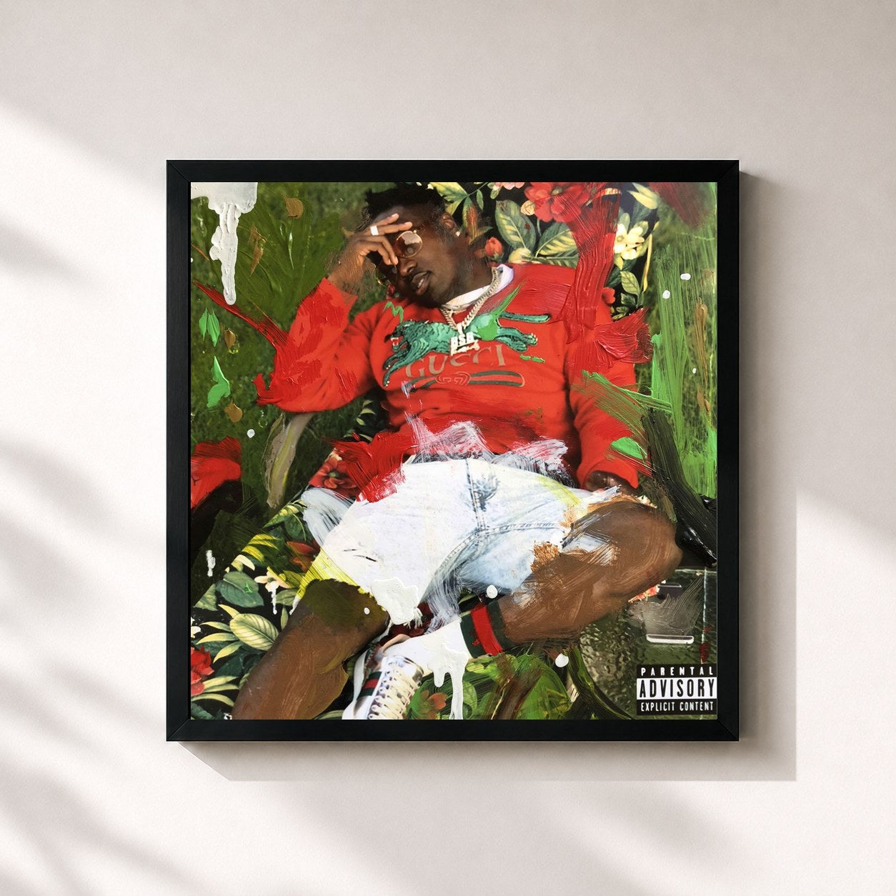 #noir Tableau carré de l'album More Money More Problems de Troy Ave, cadre noir 32x32 cm