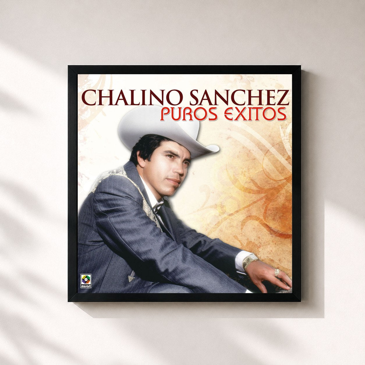#noir Tableau carré de l'album Puros Éxitos de Chalino Sanchez, cadre noir 32x32 cm