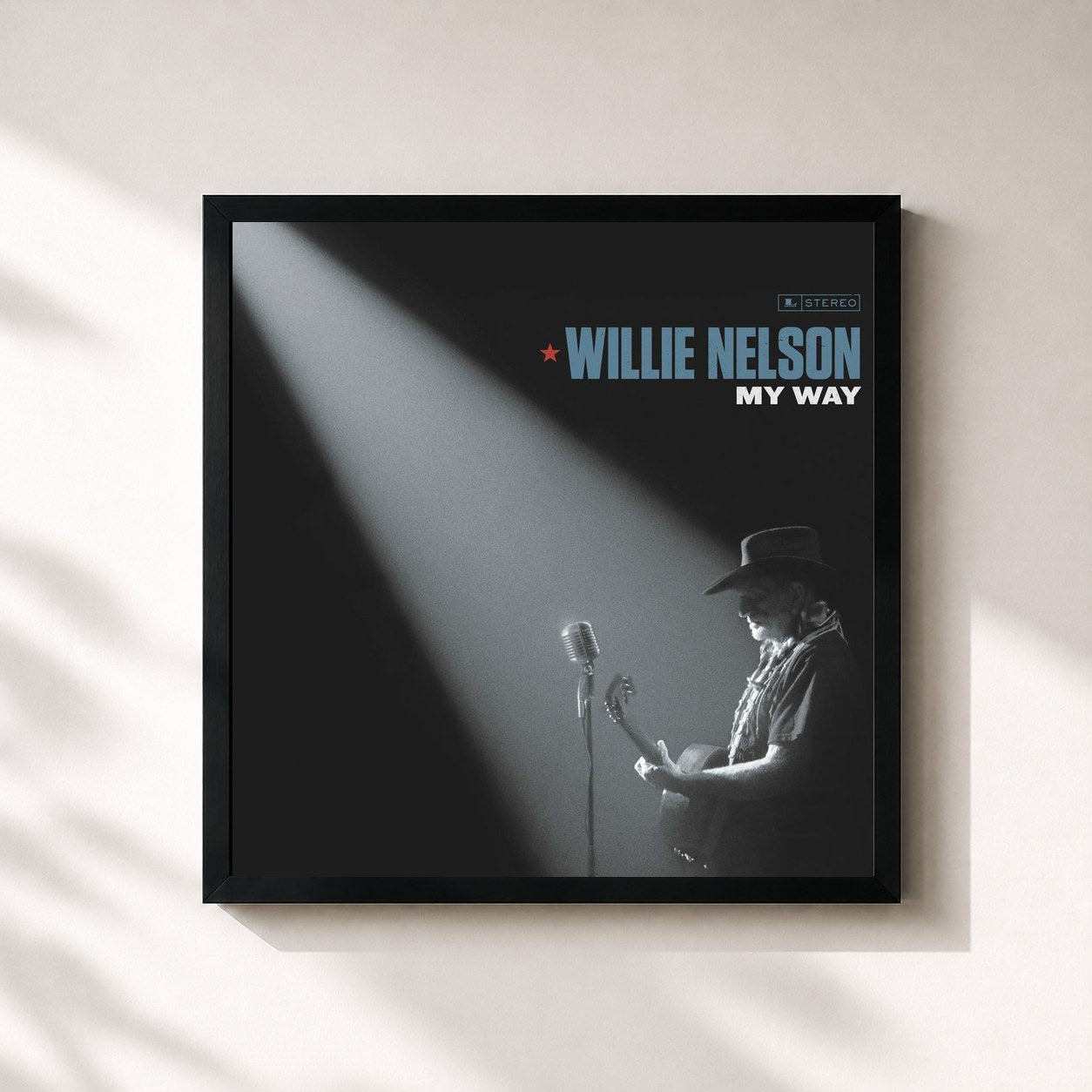 #noir Tableau carré de l'album My Way de Willie Nelson, cadre noir 32x32 cm