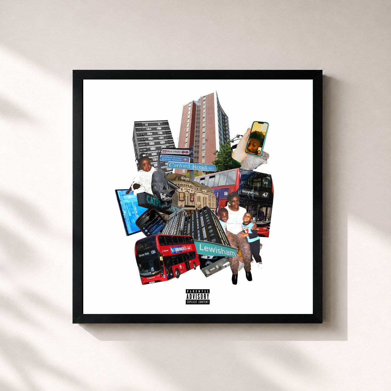 #noir Tableau carré de l'album homeless n*gga pop music de Jim Legxacy, cadre noir 32x32 cm