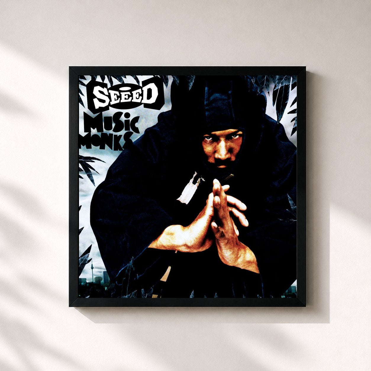 #noir Tableau carré de l'album Music Monks (Limited Edition) de Seeed, cadre noir 32x32 cm