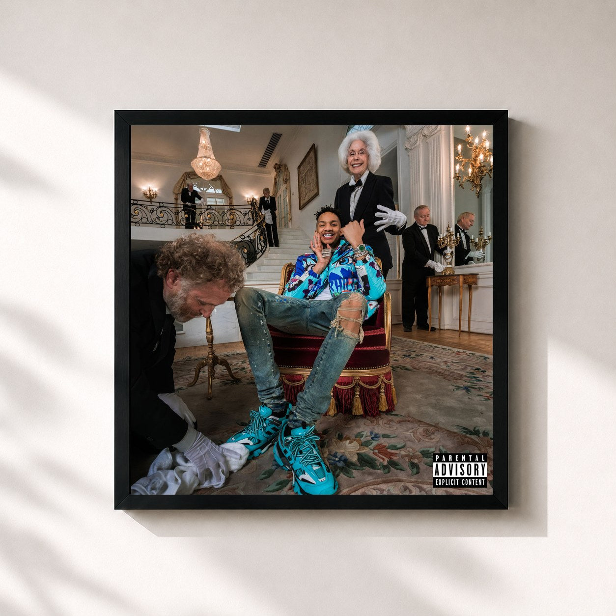 #noir Tableau carré de l'album RICH YOUNGIN de Stunna 4 Vegas, cadre noir 32x32 cm