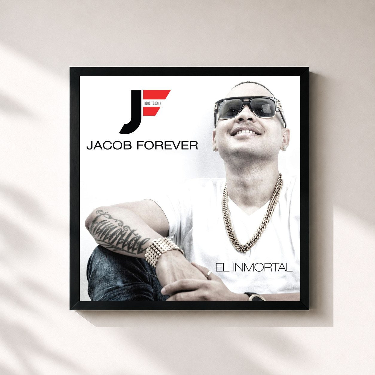 #noir Tableau carré de l'album El Inmortal de Jacob Forever, cadre noir 32x32 cm