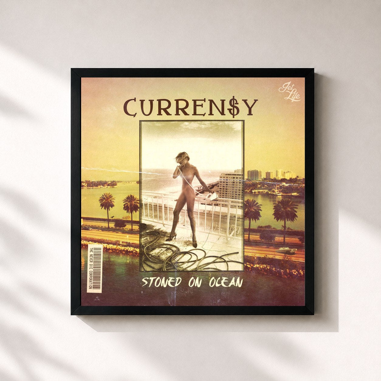 #noir Tableau carré de l'album Stoned On Ocean de Curren$y, cadre noir 32x32 cm