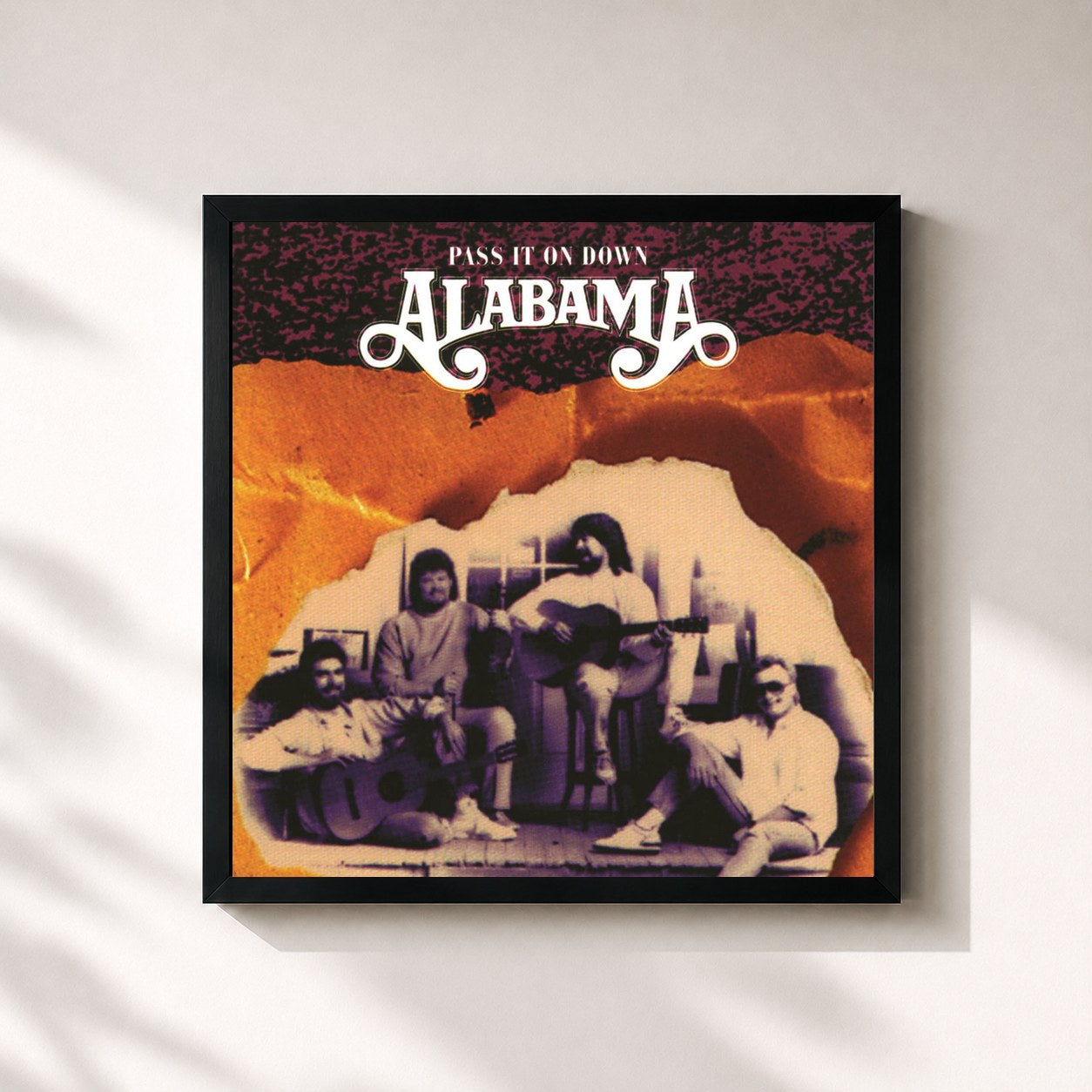 #noir Tableau carré de l'album Pass It On Down de Alabama, cadre noir 32x32 cm