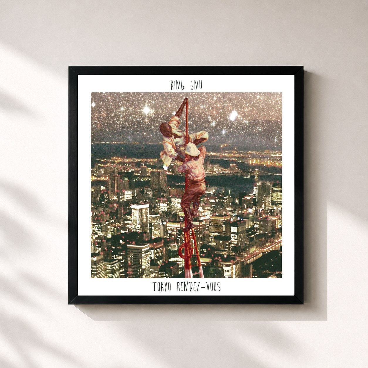 #noir Tableau carré de l'album Tokyo Rendez-Vous de King Gnu, cadre noir 32x32 cm