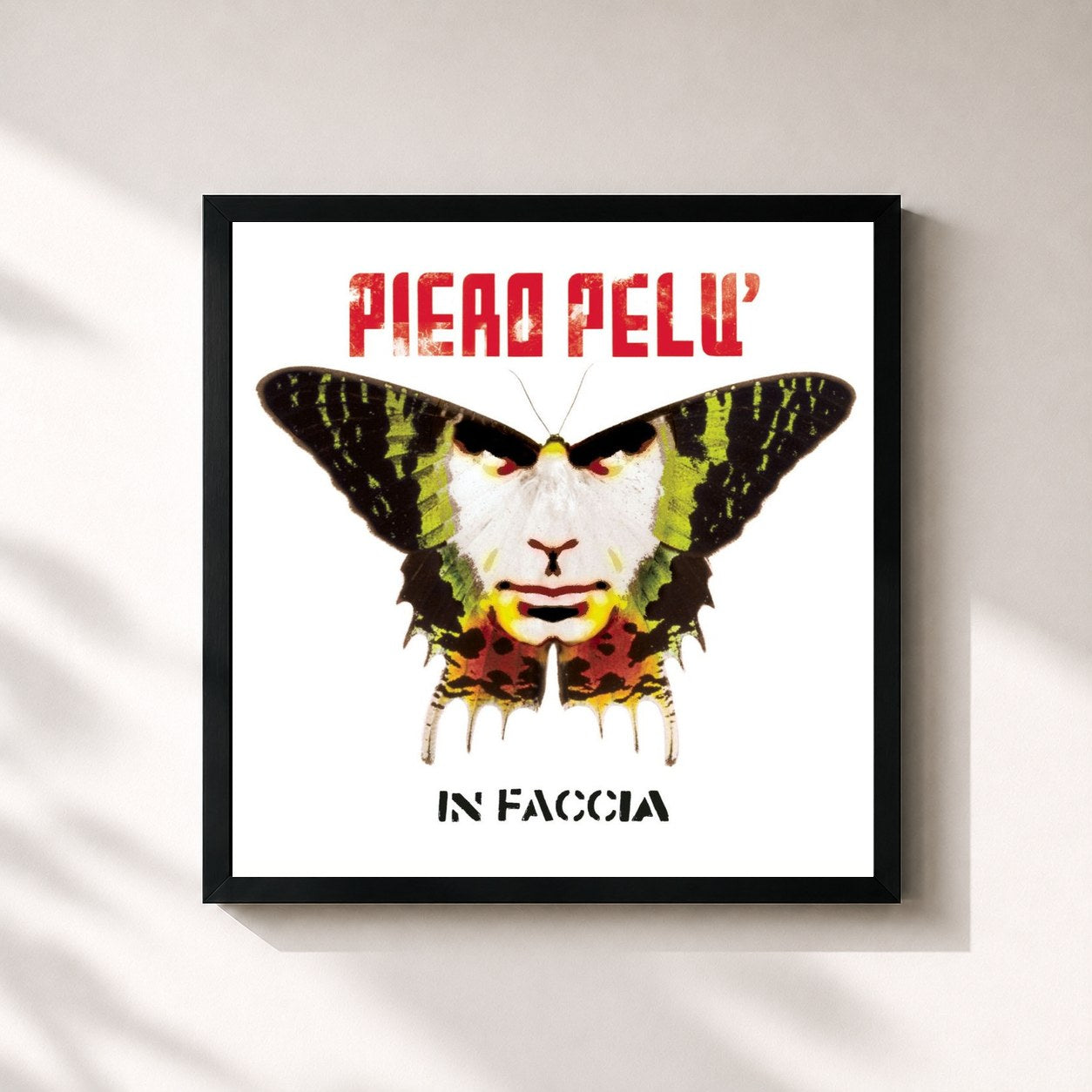 #noir Tableau carré de l'album In Faccia de Piero Pelù, cadre noir 32x32 cm