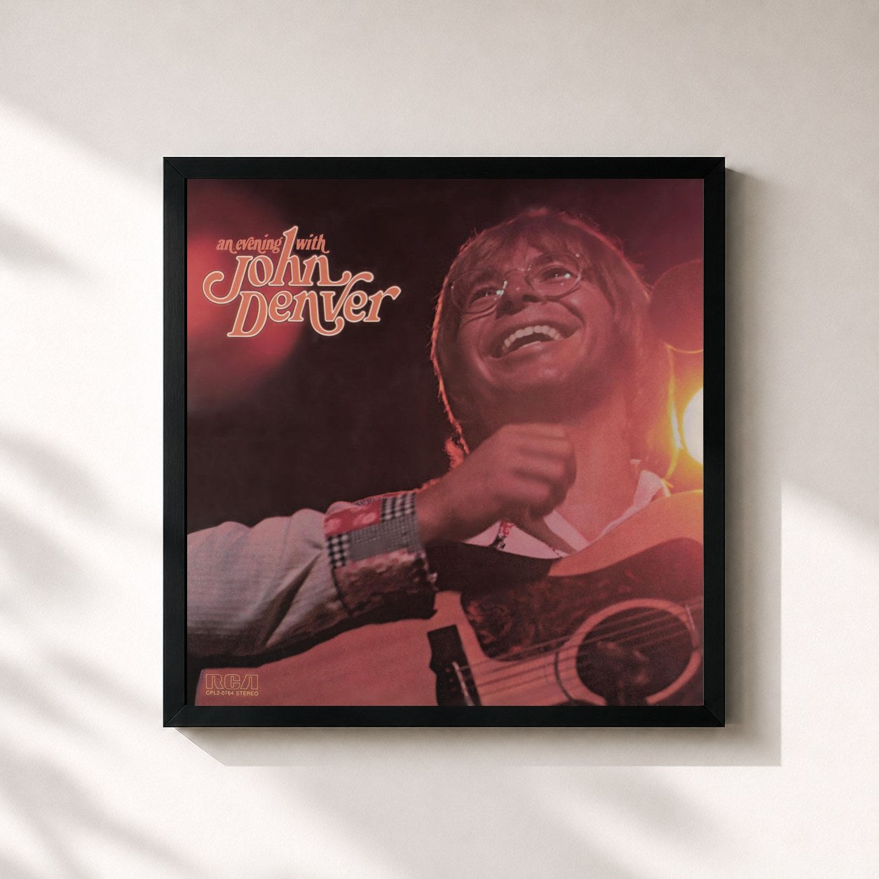 #noir Tableau carré de l'album An Evening With John Denver de John Denver, cadre noir 32x32 cm