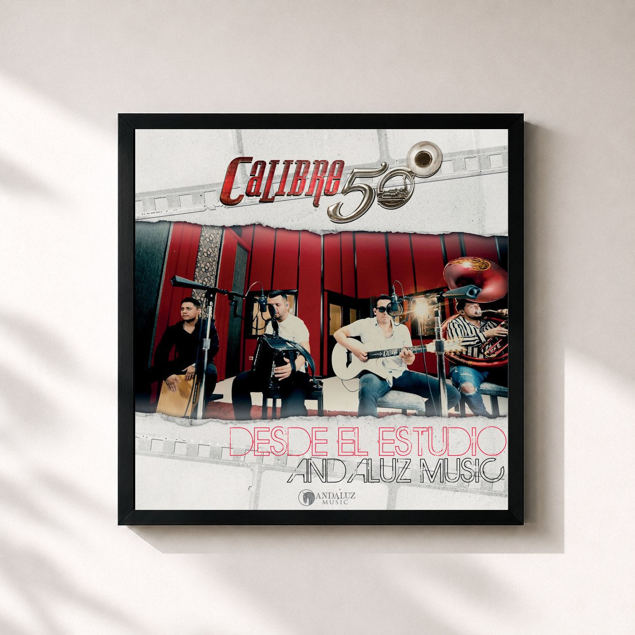 #noir Tableau carré de l'album Desde Estudio Andaluz Music de Calibre 50, cadre noir 32x32 cm
