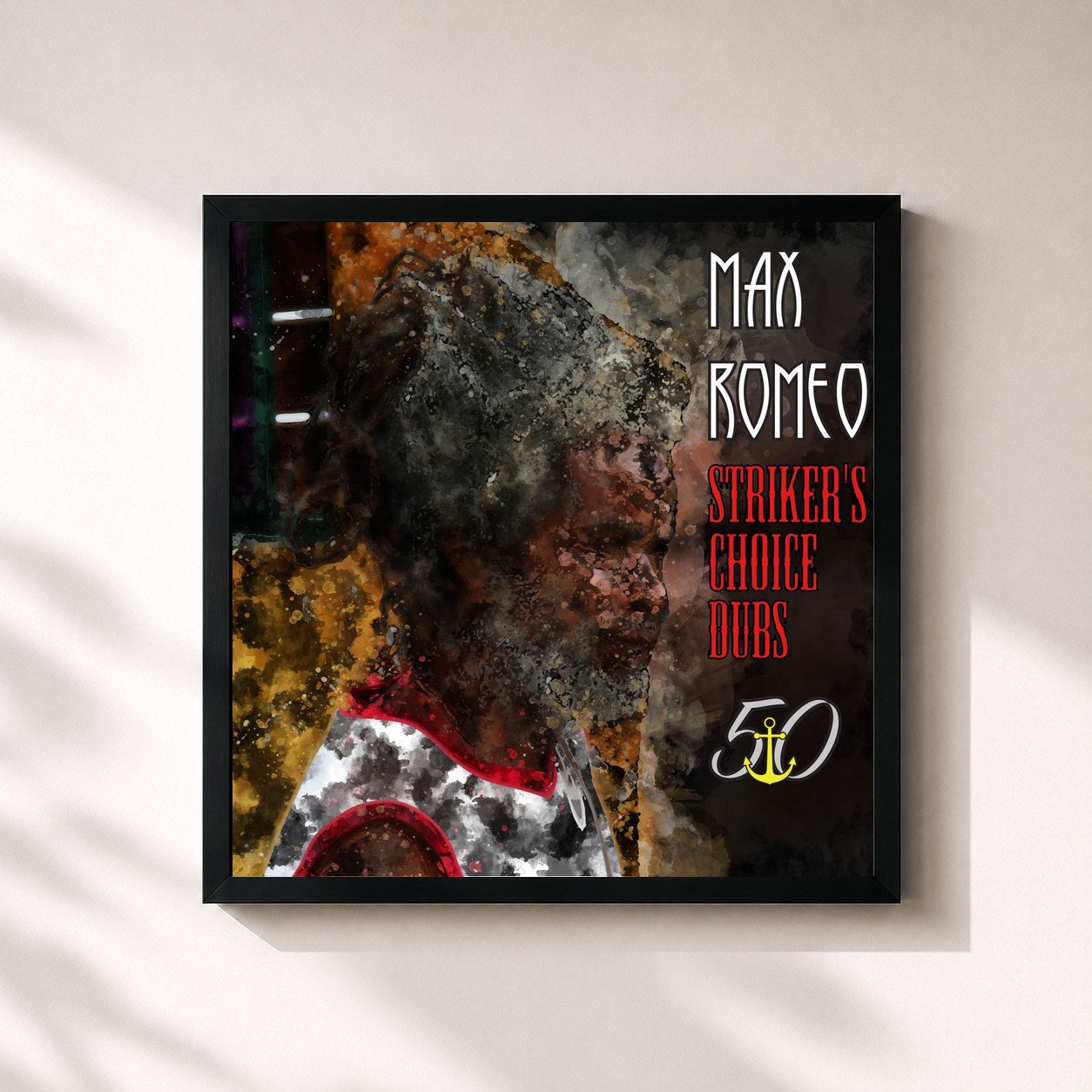 #noir Tableau carré de l'album Striker's Choice Dubs (Bunny 'Striker' Lee 50th Anniversary Edition) de Max Romeo, cadre noir 32x32 cm