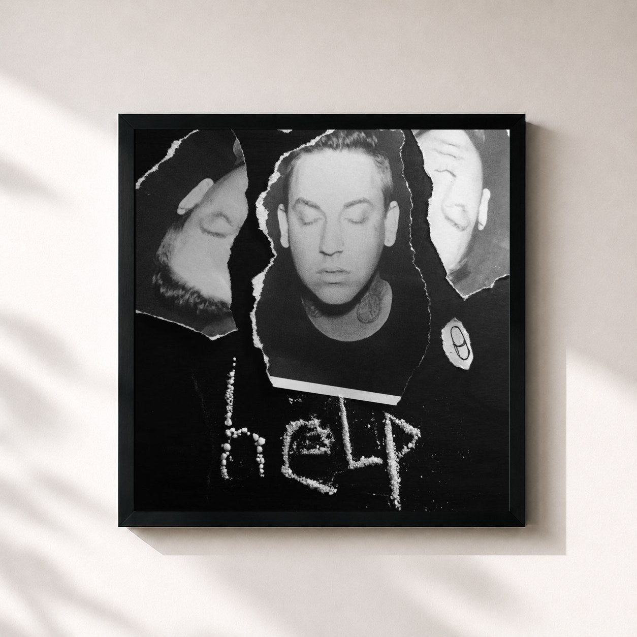 #noir Tableau carré de l'album help de blackbear, cadre noir 32x32 cm