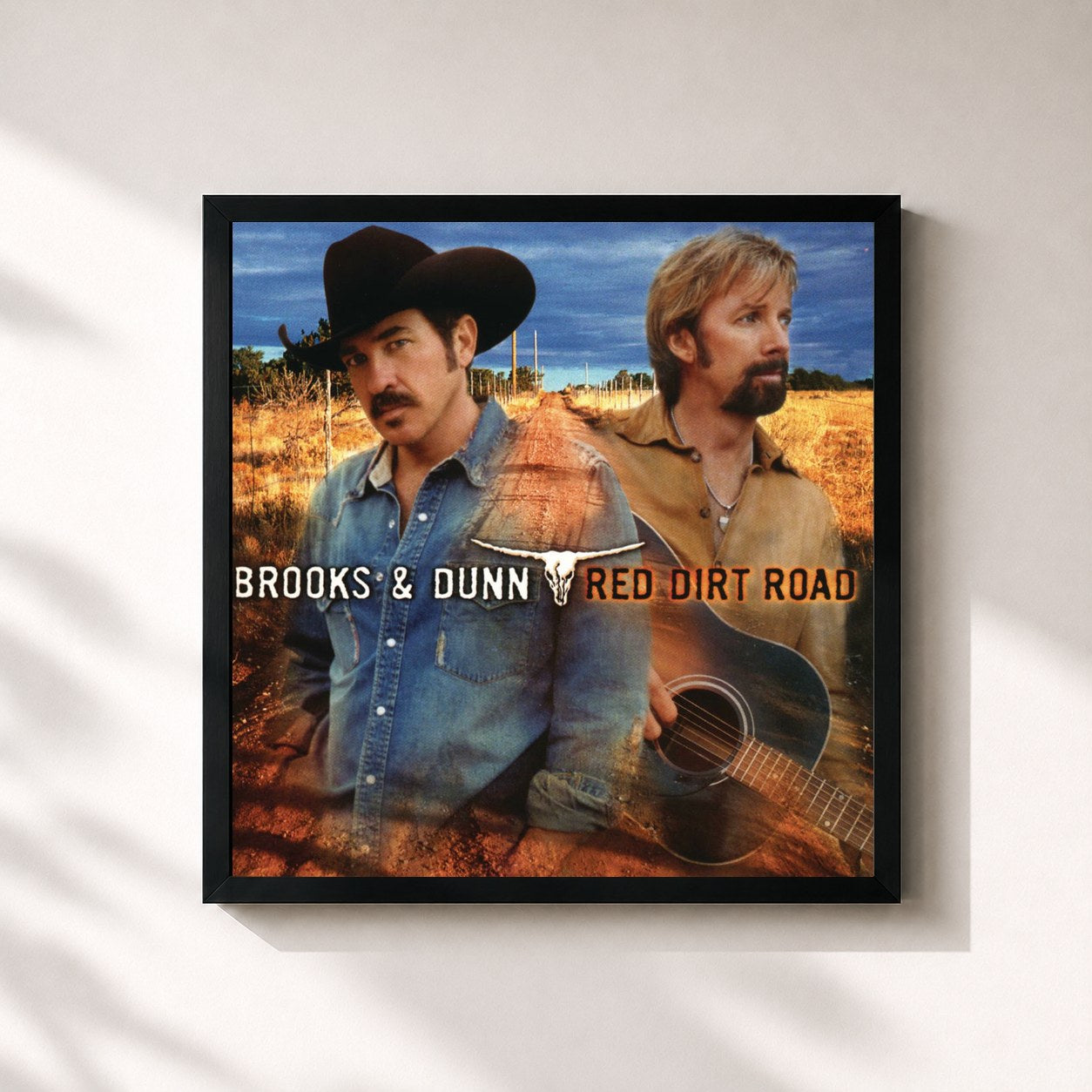 #noir Tableau carré de l'album Red Dirt Road de Brooks & Dunn, cadre noir 32x32 cm