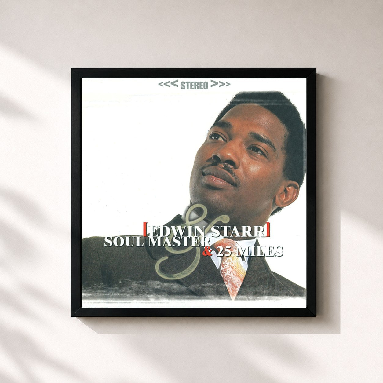 #noir Tableau carré de l'album Soul Master & 25 Miles de Edwin Starr, cadre noir 32x32 cm