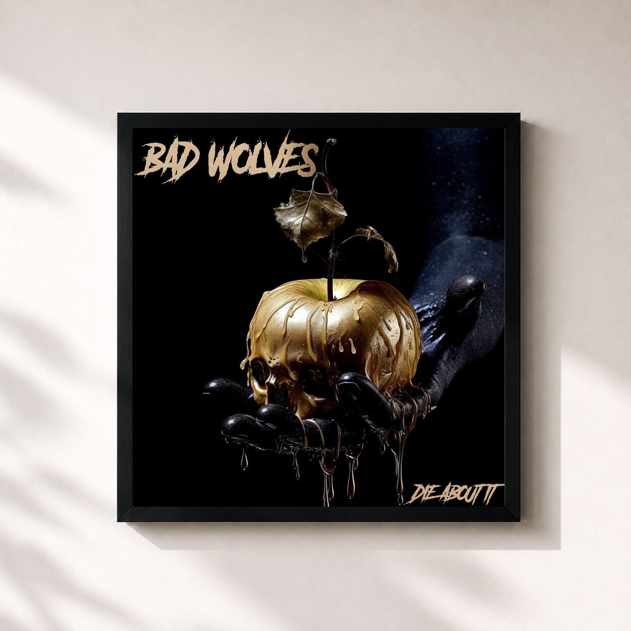 #noir Tableau carré de l'album Die About It de Bad Wolves, cadre noir 32x32 cm