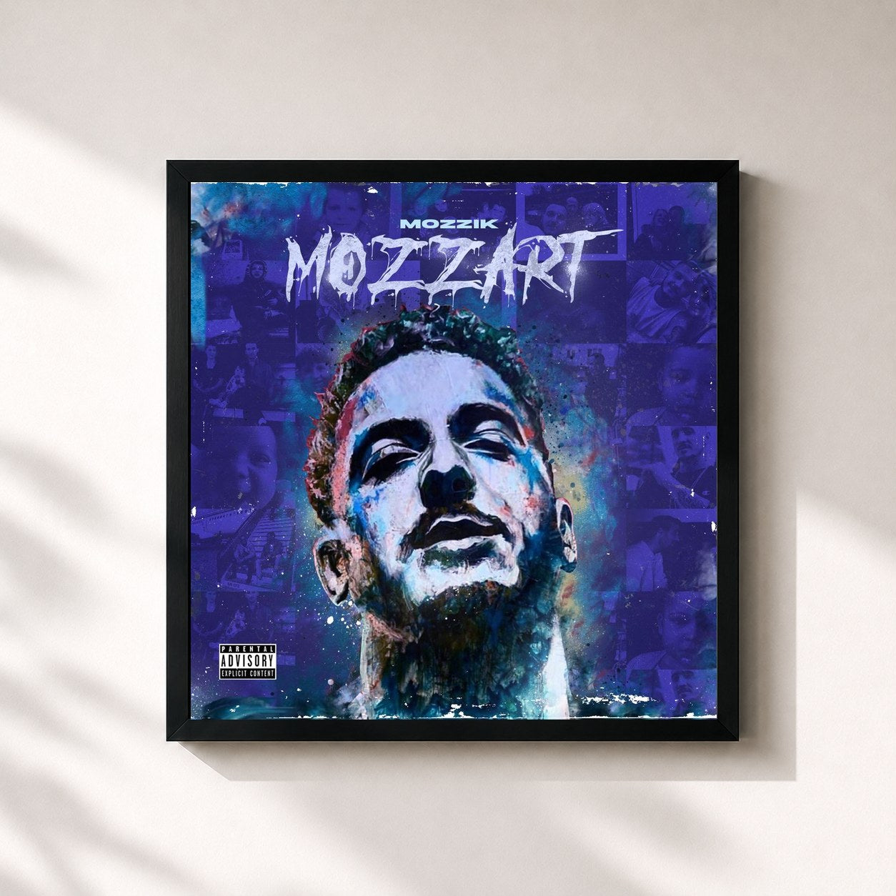 #noir Tableau carré de l'album MOZZART de Mozzik, cadre noir 32x32 cm