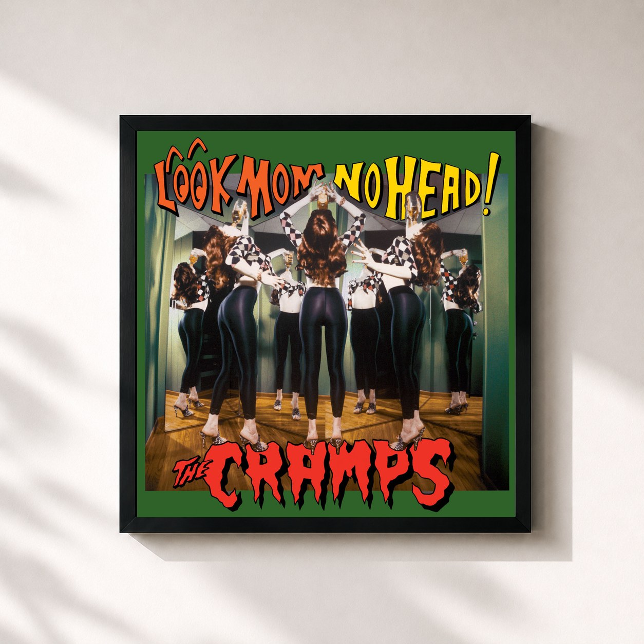 #noir Tableau carré de l'album Look Mom No Head! de The Cramps, cadre noir 32x32 cm