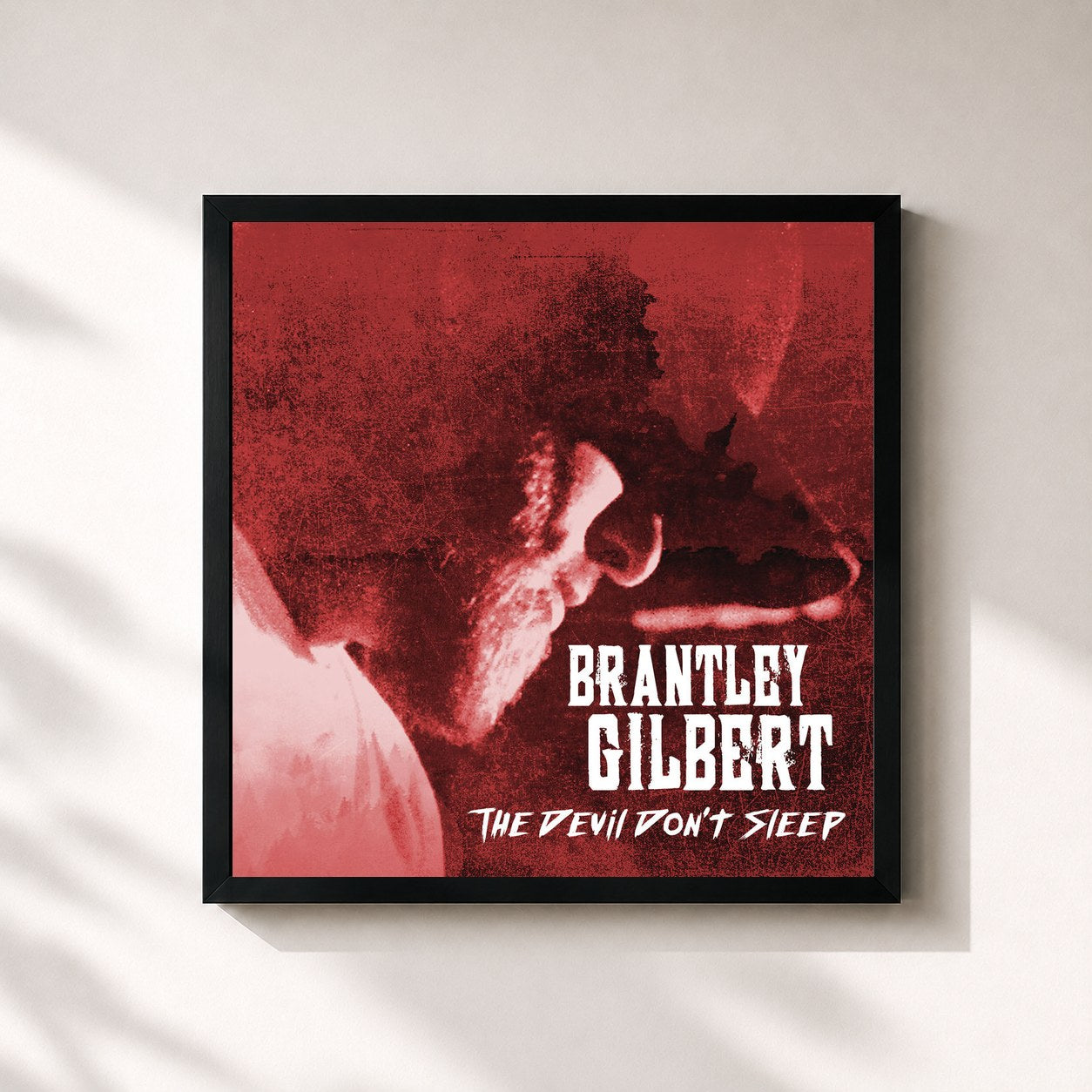 #noir Tableau carré de l'album The Devil Don't Sleep de Brantley Gilbert, cadre noir 32x32 cm