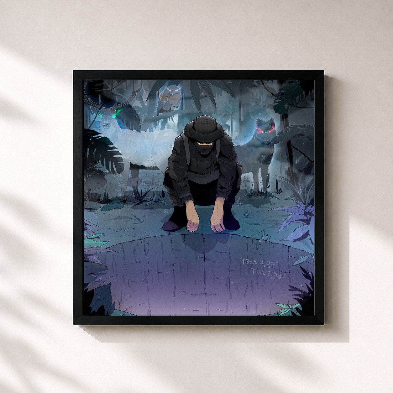 #noir Tableau carré de l'album Hopefully im doing well de Beny Jr, cadre noir 32x32 cm