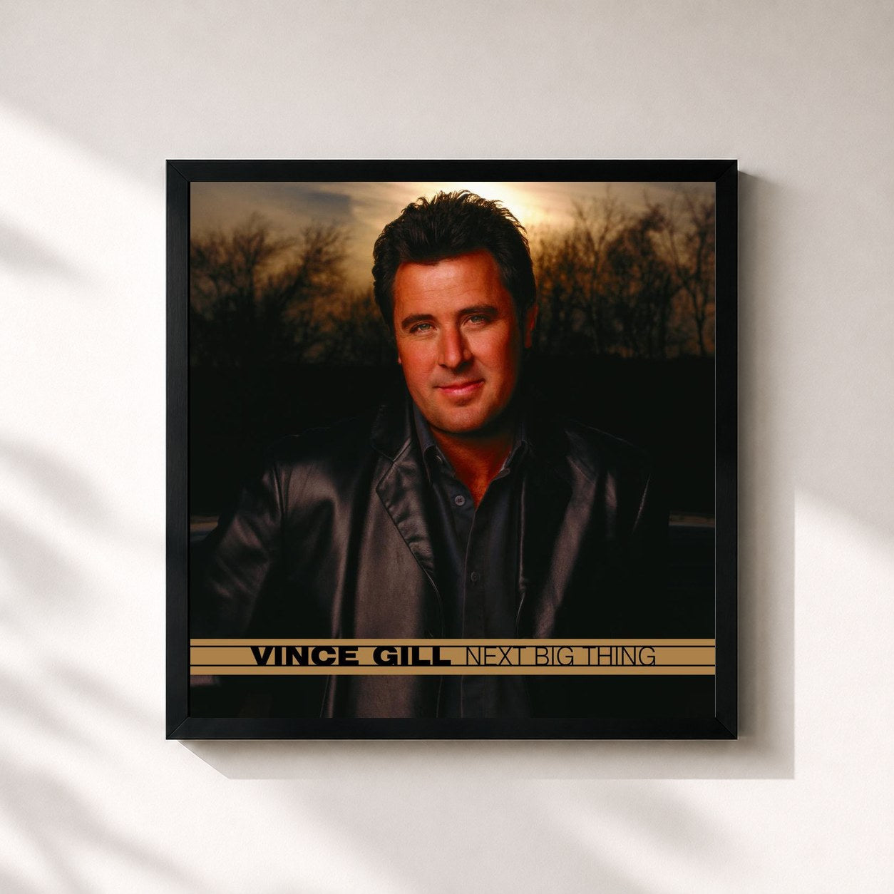 #noir Tableau carré de l'album Next Big Thing de Vince Gill, cadre noir 32x32 cm