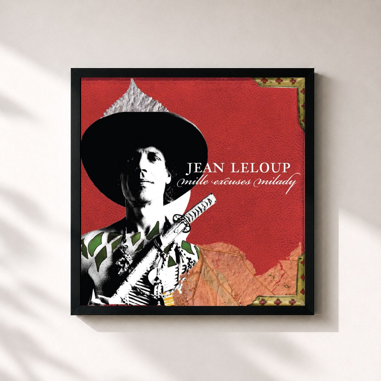 #noir Tableau carré de l'album Mille excuses Milady de Jean Leloup, cadre noir 32x32 cm